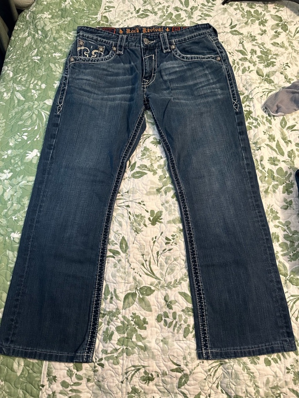 Rock Revival Men's Straight Jeans in Dark Blue Denim